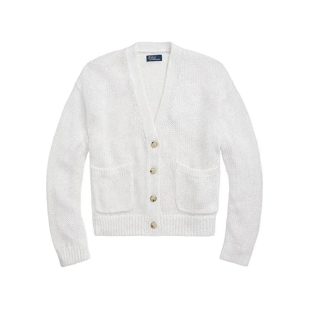 Polo Ralph Lauren Women’s Linen-Cotton V-Neck White Cardigan Sz Medium NWT